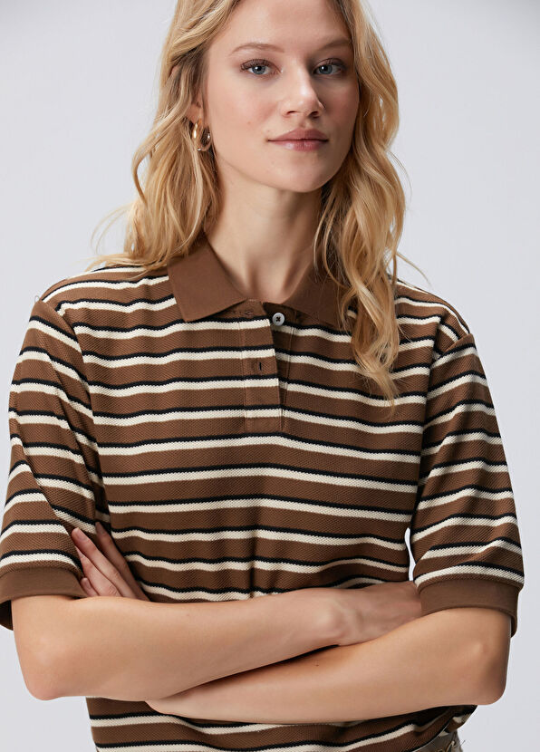 Network Kahverengi Çizgili Pike Sweatshirt - 2