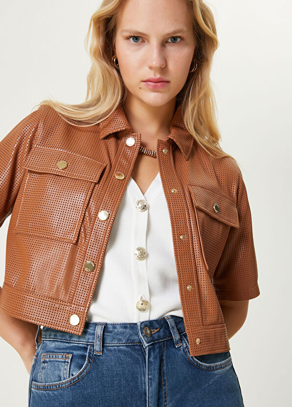 Beymen Club Camel Short Sleeve Leather Jacket - 2