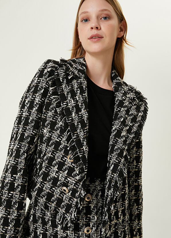 Beymen Club Siyah Kazayağı Desenli Kruvaze Tweed Ceket - 2