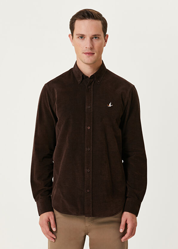 Beymen Club Comfort Fit Brown Velvet Shirt - 1
