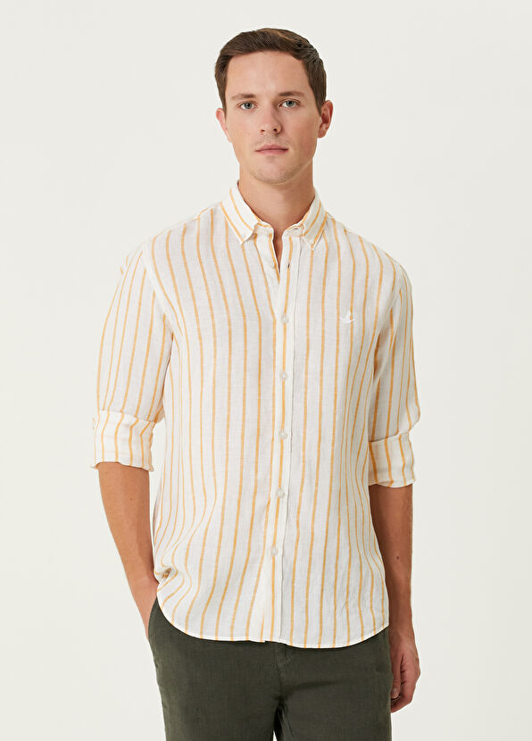 Beymen Club Comfort Fit White Yellow Linen Shirt - 1