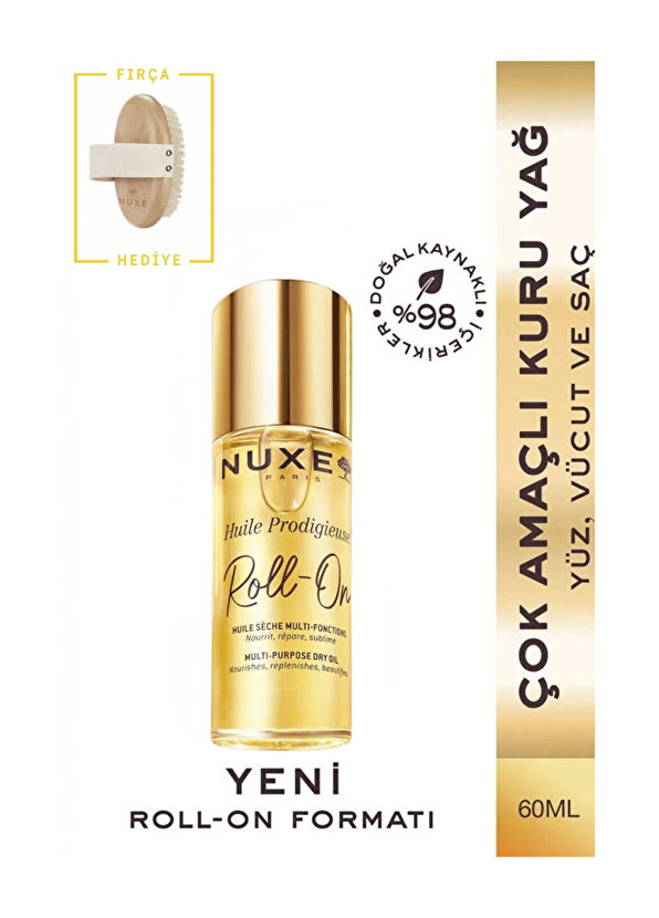 Nuxe Roll-on Dry Oil For Face Body Hair 60ml + Body Massage Brush - 2