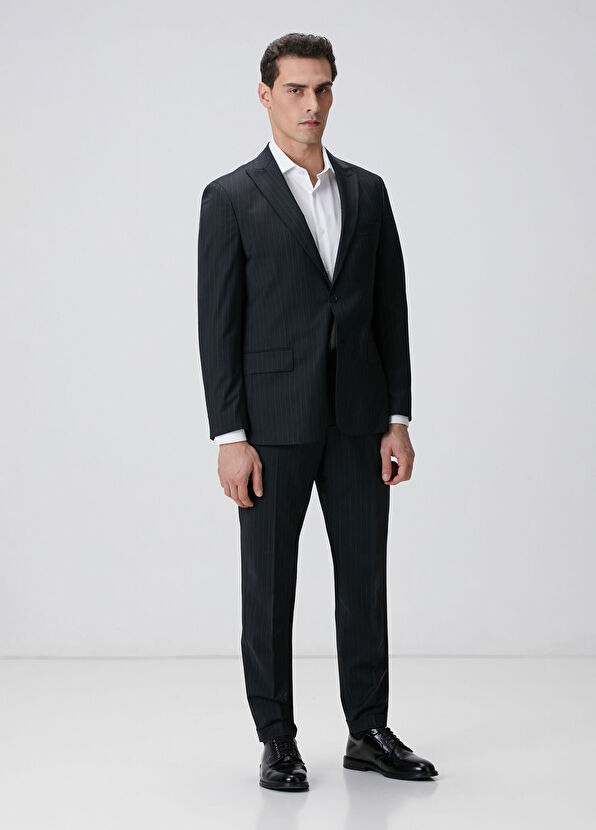 Network Siyah Çizgi Desenli Yün Karışımlı Takım Elbise - 1