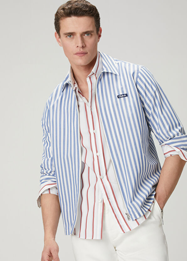 Beymen Club Comfort Fit Beyaz Bordo Çizgi Desenli Keten Gömlek - 2