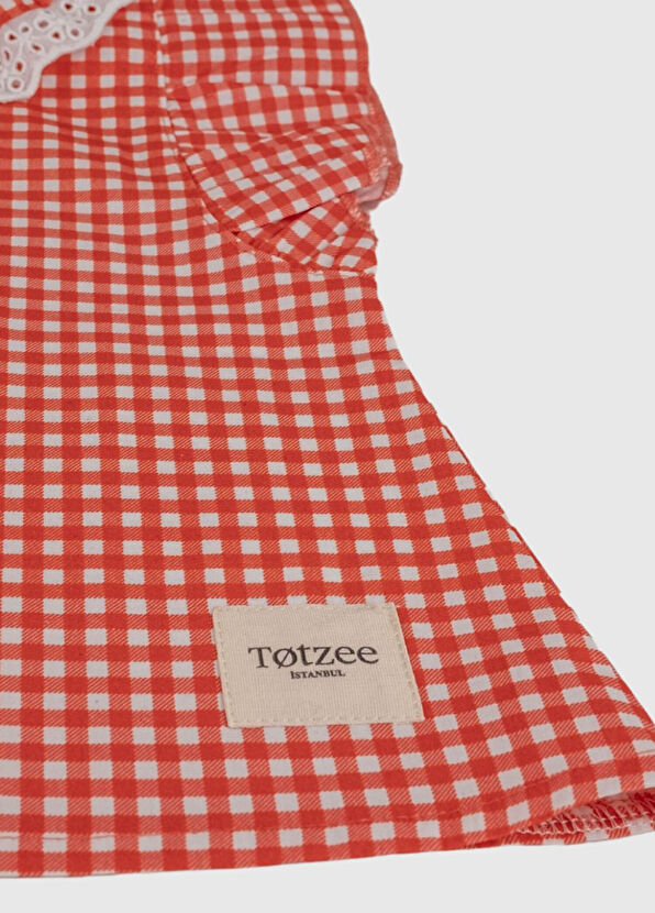Totzee Kırmızı Beyaz Mini Ekose Fisto Yaka Fırfırlı Kız Bebek Bluz - 3