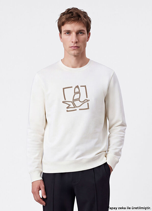 Beymen Club Kırık Beyaz Deri Kaz Aplikeli Dalgıç Sweatshirt - 1