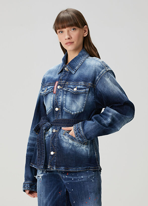 Dsquared2 Mavi Kuşaklı Denim Ceket - 1