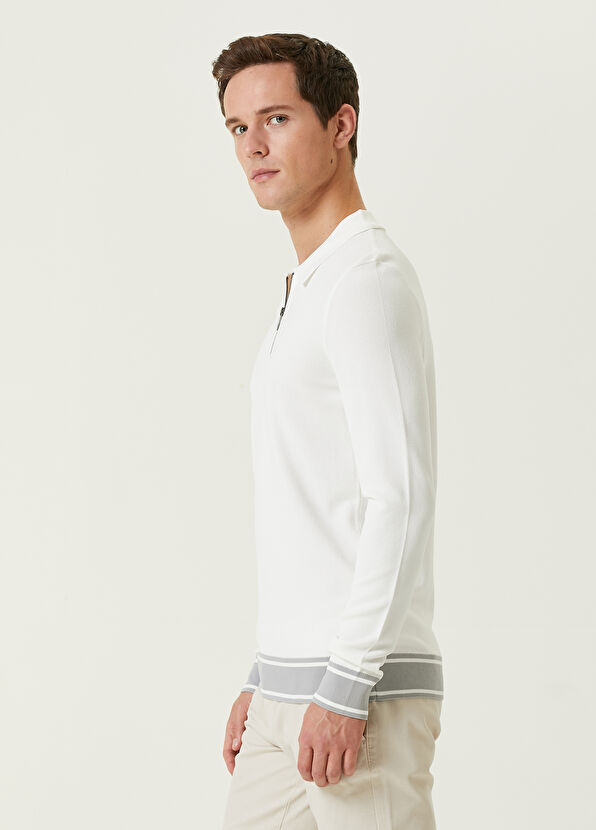 Beymen Club Beyaz Polo Yaka Logo Nakışlı Triko - 4