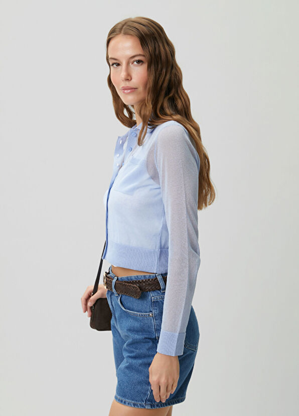 Beymen Club Blue Thin Transparent Polo Cardigan - 4