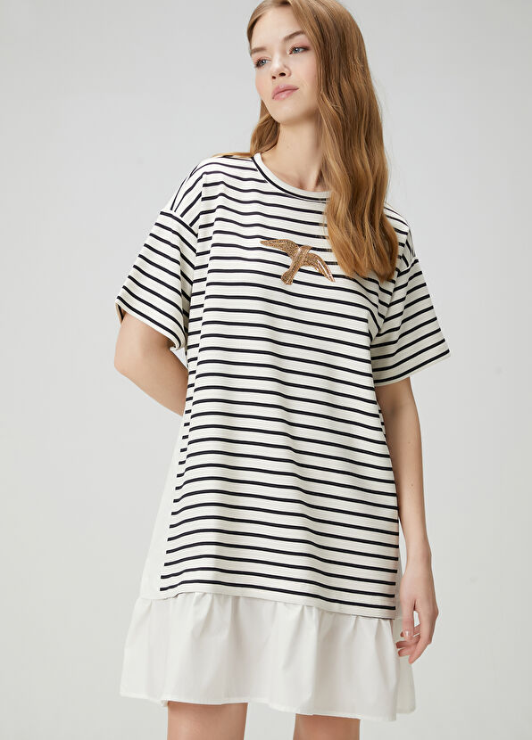 Beymen Club Lacivert Beyaz Taşlı Kuş Detaylı Elbise - 3