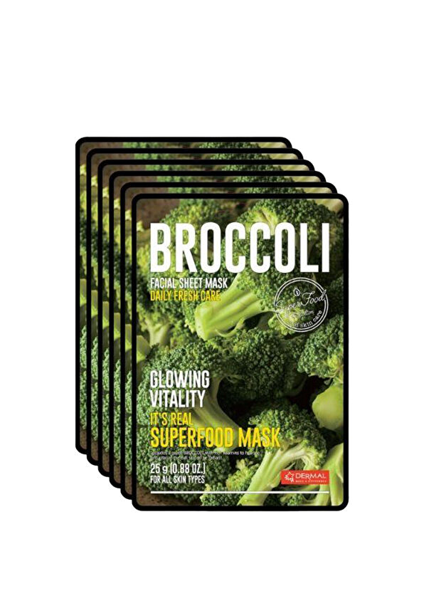 Dermal Broccoli Facial Sheet Mask Superfood Revitalizing & Radiant Broccoli Face Mask Set of 5 25g - 1