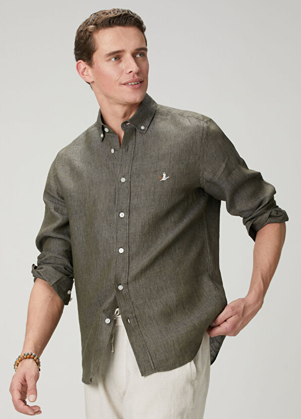 Beymen Club Comfort Fit Haki Keten Gömlek - 2
