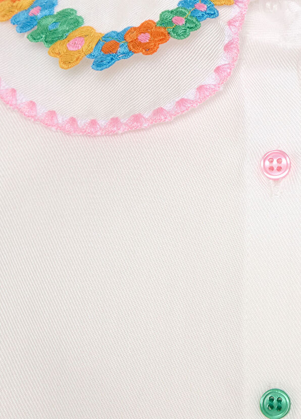 Lala’s Petite Çiçek Yakalı Beyaz Uzun Kollu Kız Çocuk Gömlek - 4