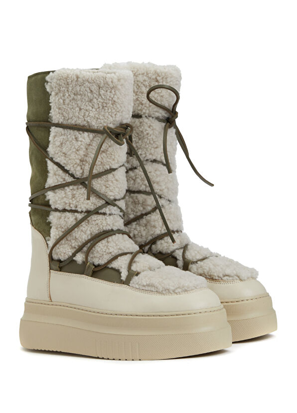 Beymen Club Ekru Kadın Uzun Deri Kar Botu - 2