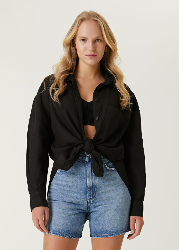 Beymen Club Siyah Oversize Keten Gömlek - 1