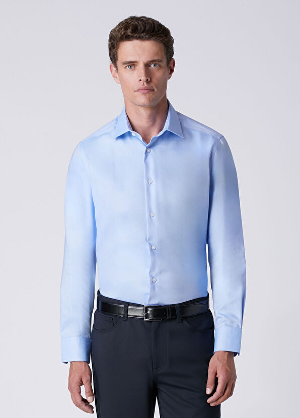 Beymen Club Comfort Fit Blue Dobby Non-Iron Shirt - 1