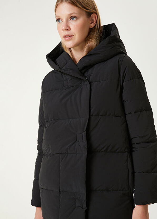 Black Hooded Long Puffer Coat Beymen Club Black Hooded Long Puffer Coat - 2