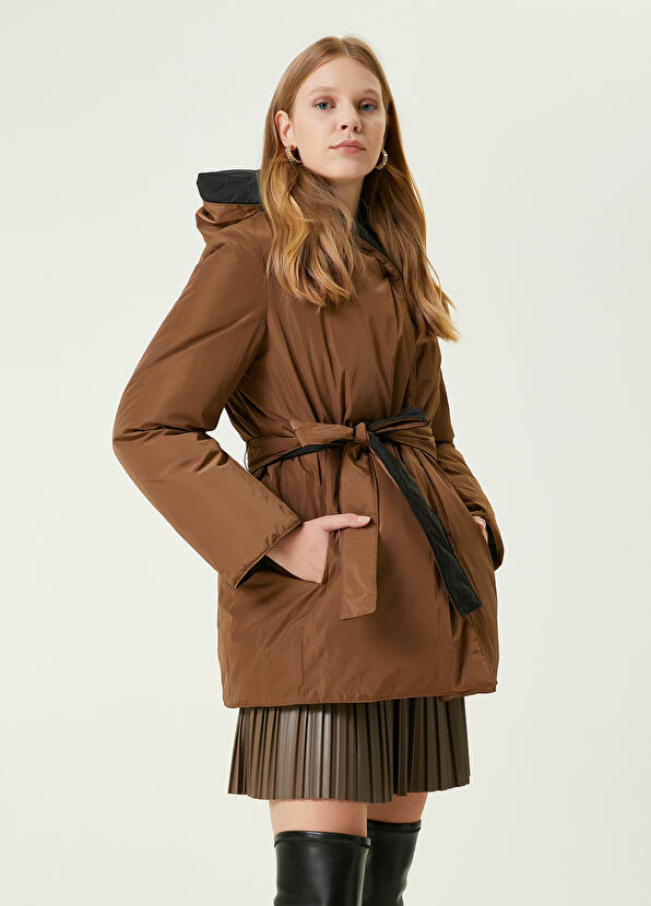 Beymen Club Siyah Çift Taraflı Kapüşonlu Puff Mont - 2