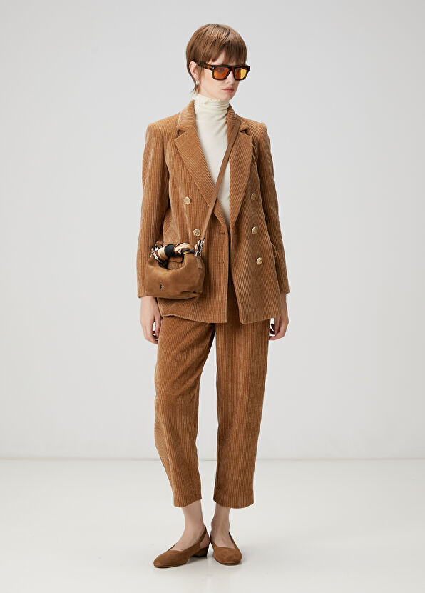 Beymen Club Kahverengi Fitilli Kruvaze Blazer - 2