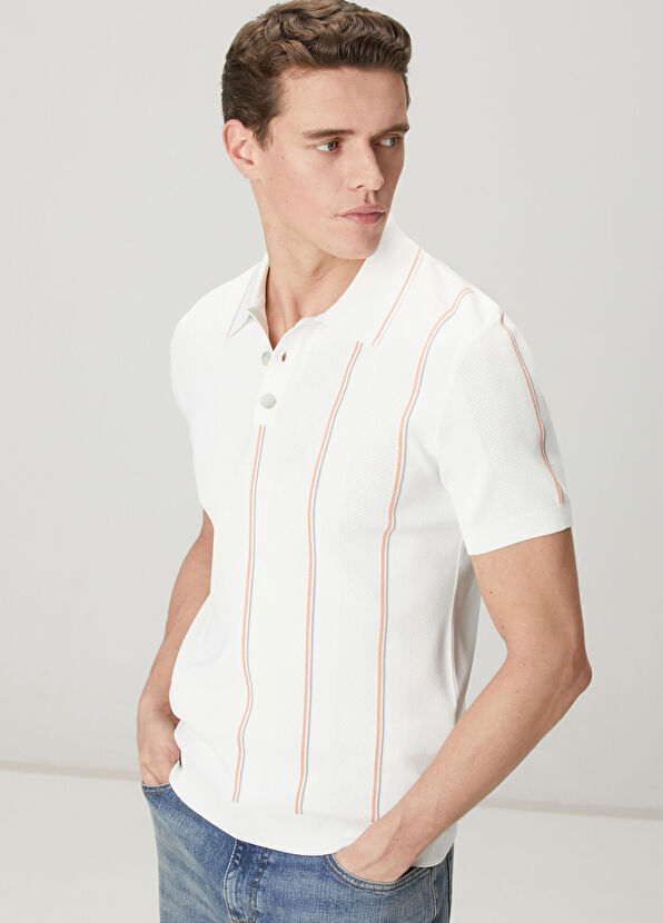 Beymen Club White Vertical Line Detailed Polo Knitwear - 2
