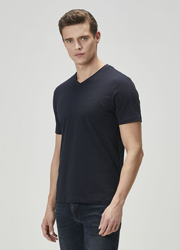 Beymen Club Navy Blue V-Neck T-Shirt - 4