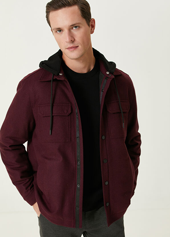 Beymen Club Burgundy Hooded Wool Cachet Overshirt - 2
