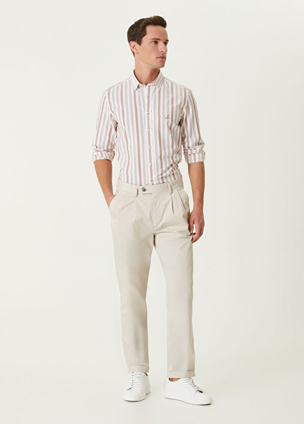 Beymen Club Slim Fit Kahverengi Beyaz Organik Pamuk Gömlek - 3