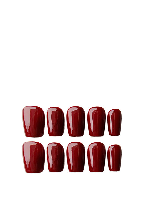 Takma Takma Kısa Balerin 15'li Kırmızı Protez Takma Tırnak - 1