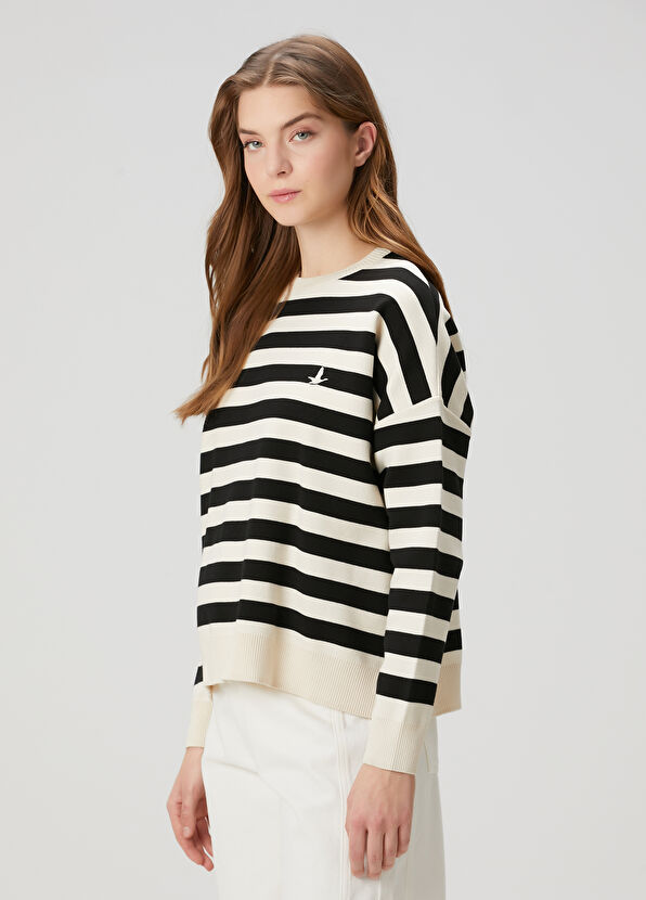 Beymen Club Siyah Ekru Çizgili Kazak - 4