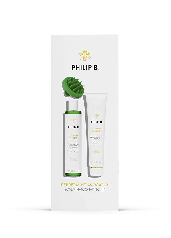 Philip B. Peppermint Avocado Scalp Invigorating Şampuan + Saç Kremi ve Saç Derisi Masaj Aleti Bakım Seti - 2