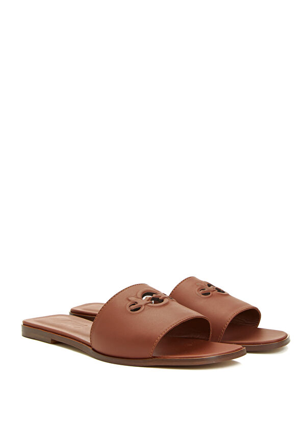 Beymen Club Taba Logo Detaylı Kadın Deri Terlik - 2