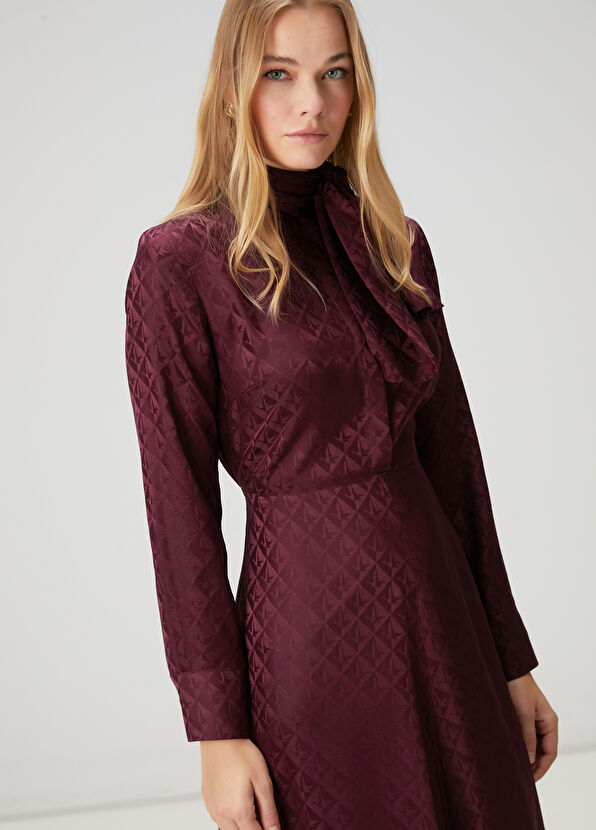 Beymen Club Plum Jacquard Silk Shirt Dress - 2