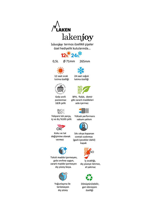 Laken LKJ50N 18/8 LakenJoy Siyah Çelik Termos Şişe 0,50 L - 4