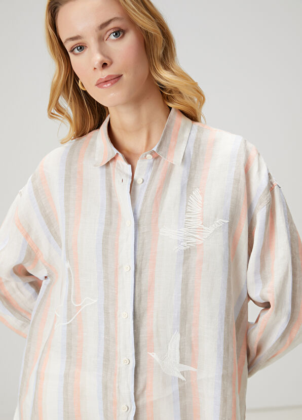 Beymen Club Somon Çizgili Keten Gömlek - 2