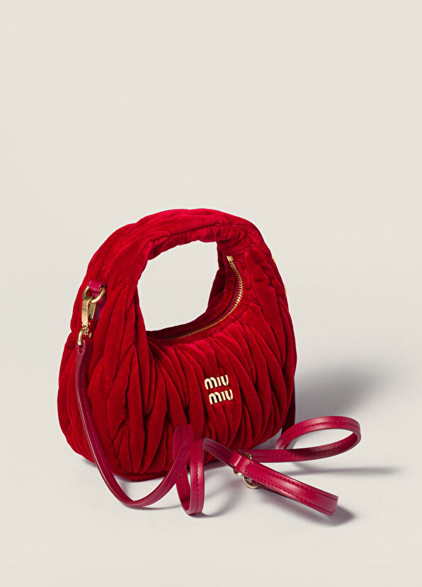 Miu Miu Wander Matelassé Kırmızı Kadife Kadın Mini El Çantası - 4