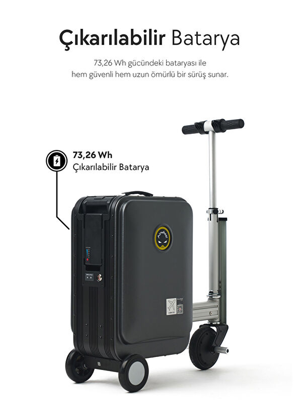 SE3SL Siyah Kabin Boy Elektrikli Binilebilir Scooter Valiz - Görsel 4
