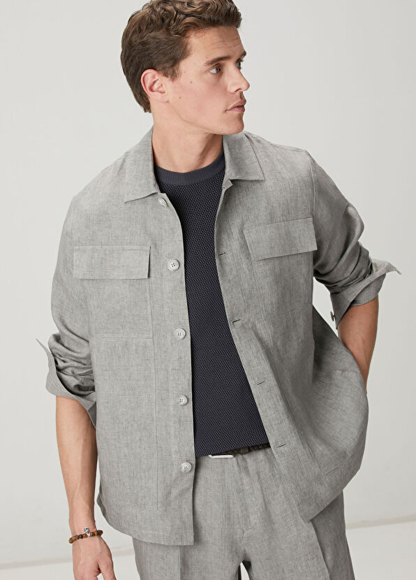 Beymen Club Gri Keten Dış Gömlek - 2