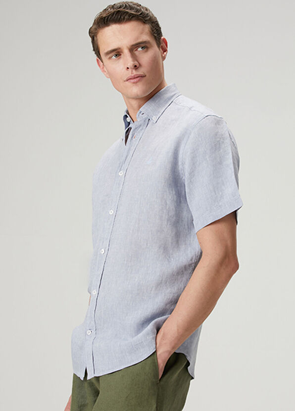 Beymen Club Light Blue Comfort Fit Short Sleeve Linen Shirt - 2