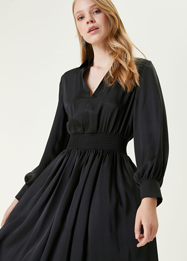 Beymen Club Black V-Neck Midi Shirt Dress - 2