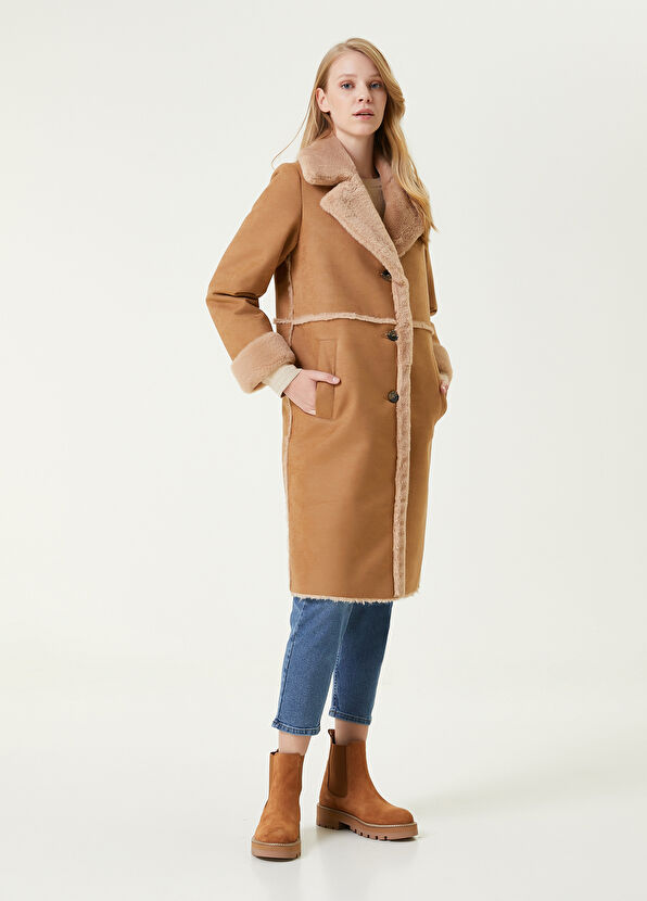 Beymen Club Tab Brown Faux Fur Detailed Suede Coat - 4