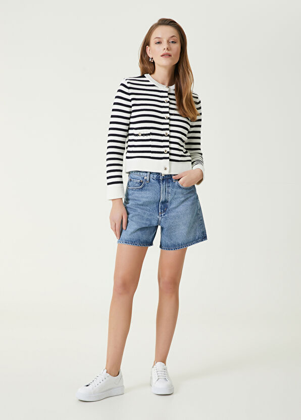 Beymen Club Lacivert Beyaz Çizgili Triko Ceket - 3