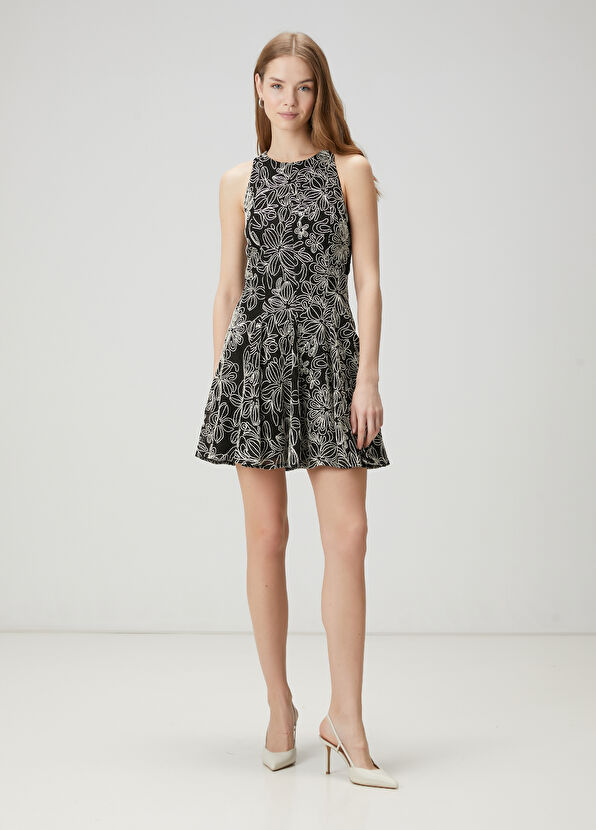 Beymen Club Black Contrast Laced Mini Dress - 1