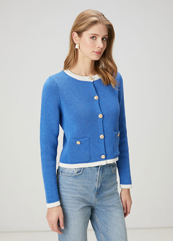 Beymen Club Mavi Şeritli Triko Ceket - 4