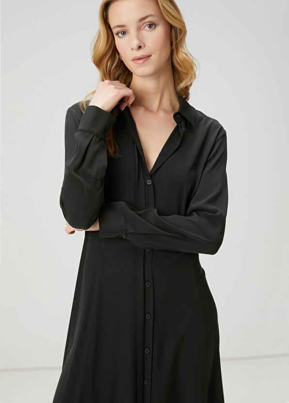 Beymen Club Siyah Maksi İpek Gömlek Elbise - 4