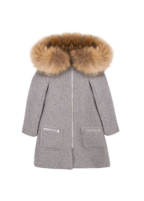 Tartine Et Chocolat Grey Wool Hooded Girl's Coat - 1
