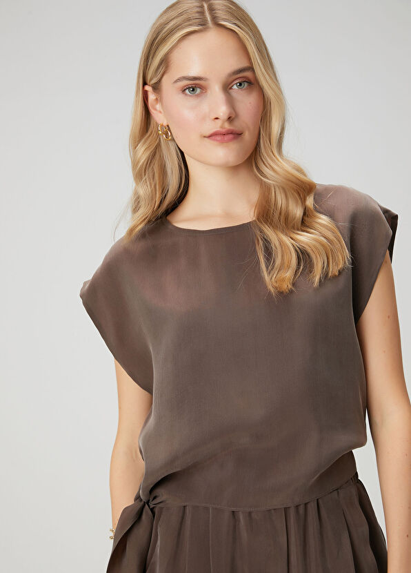 Beymen Club Kahverengi Düğüm Detaylı Cupro Bluz - 2