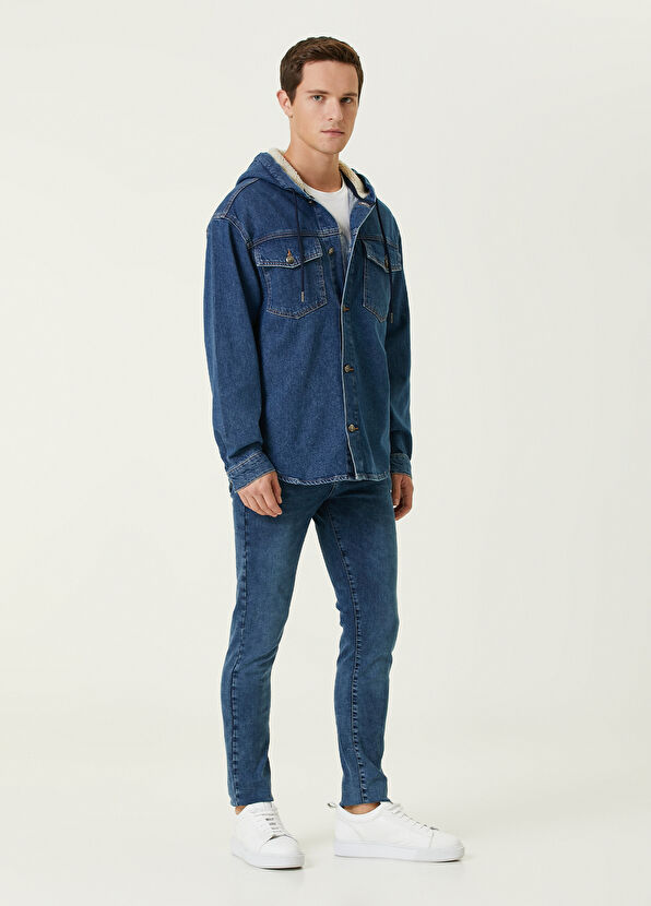 Beymen Club Mavi Kapüşonlu Shearling Detaylı Denim Ceket - 3