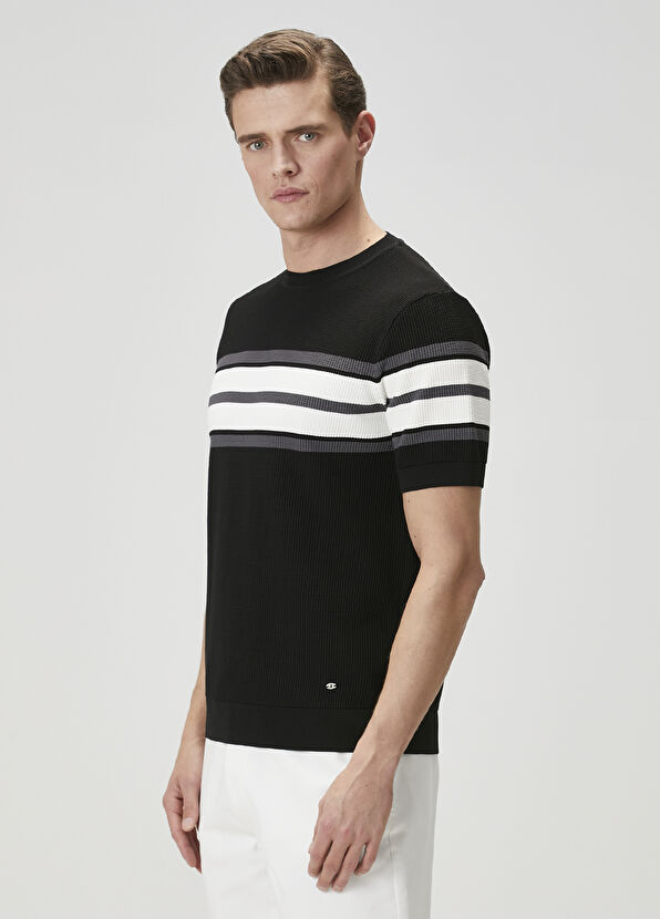 Beymen Club Black Colorblocked Jacquard Short Sleeve Sweater - 4