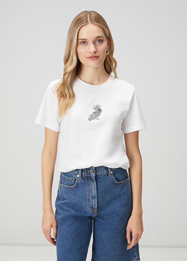 Beymen Club Kırık Beyaz Taş İşlemeli T-shirt - 1