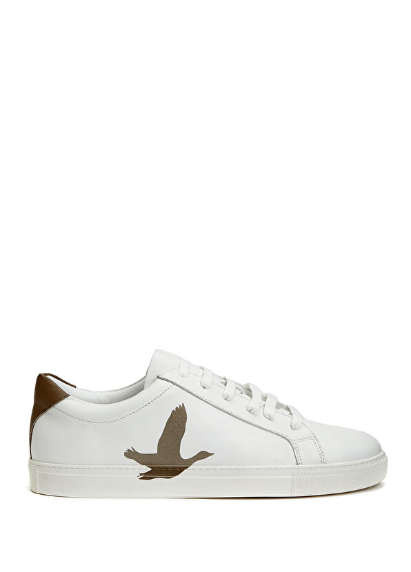 Beymen Club Beyaz Kaz Baskılı Erkek Deri Sneaker - 1